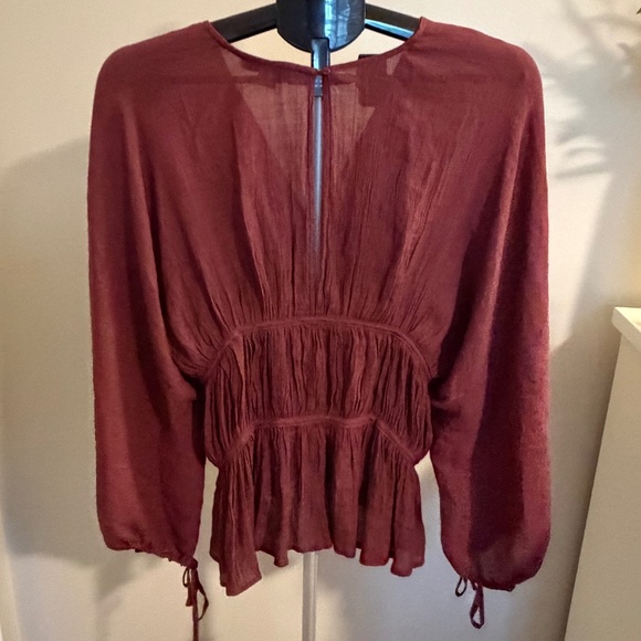 FAVLUX Balloon Sleeve Plunge Peplum Blouse - Picture 2 of 7